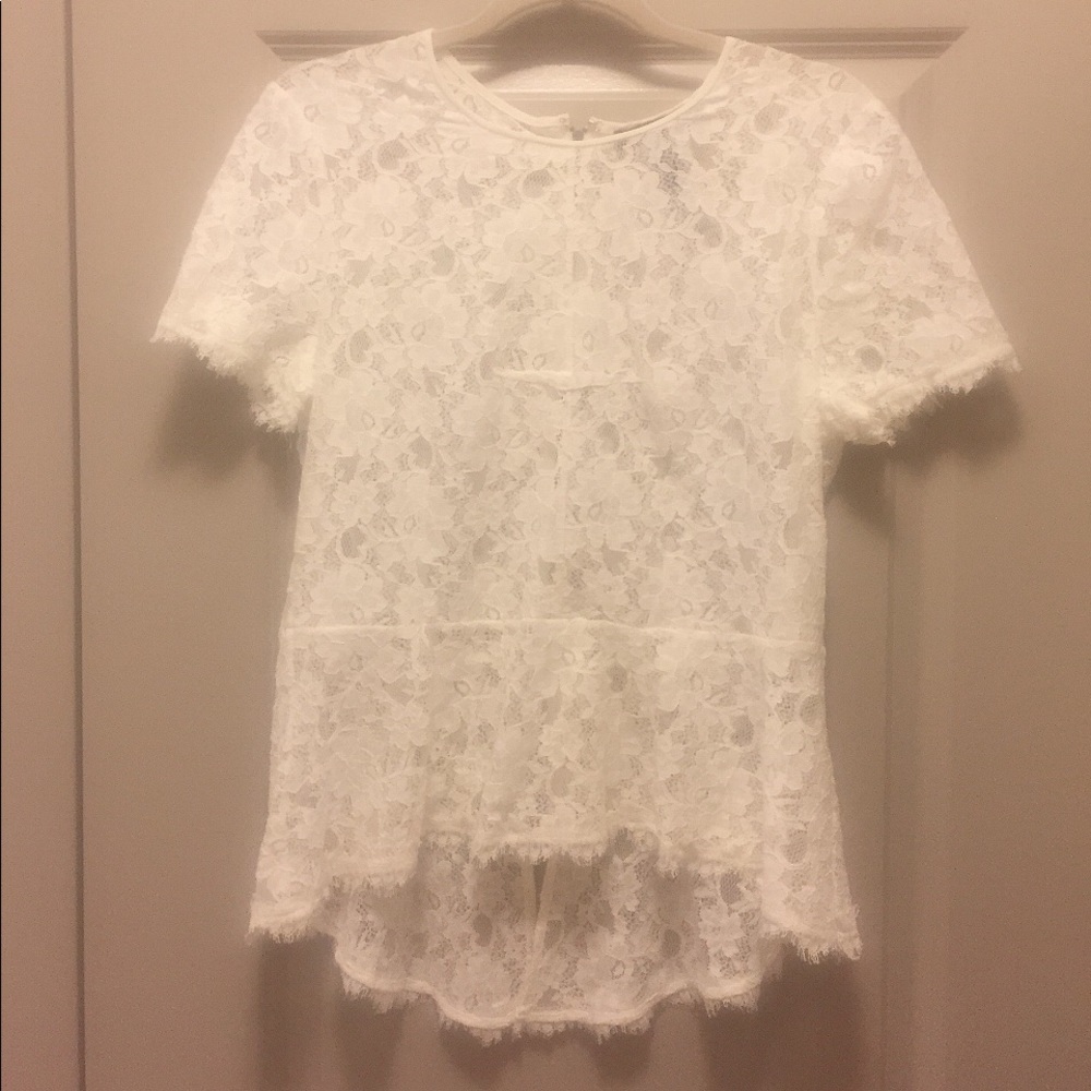 BCBGMaxAzaria Evia Lace Peplum Top, Size Large - Picture 4 of 4